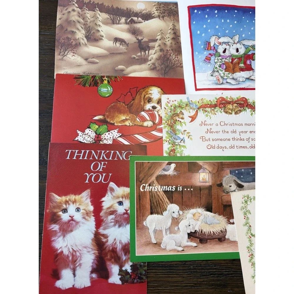 Vintage Animal Christmas Cards Fronts ONLY Scrapbooking Crafts Decoupage 50+
